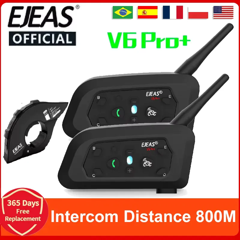 EJEAS V6 PRO+ Capacete Bluetooth com Walkie Talkie 800m IP67