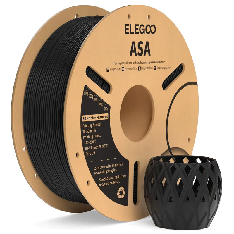 ELEGOO Filamento ASA 1.75mm 1kg – UV e Intempéries, Preto/Branco