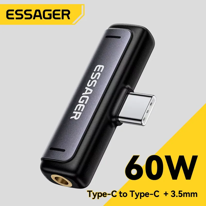 Essager Adaptador 2 em 1 USB-C para Jack 3,5 mm 60W