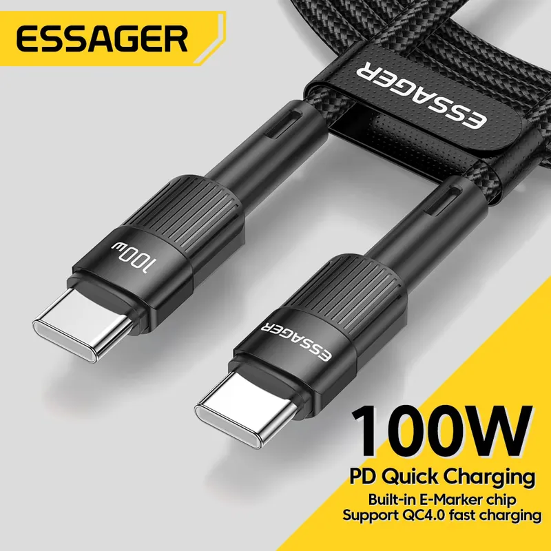 Essager Cabo Rápido 100W Tipo C PD para MacBook, Samsung, Xiaomi
