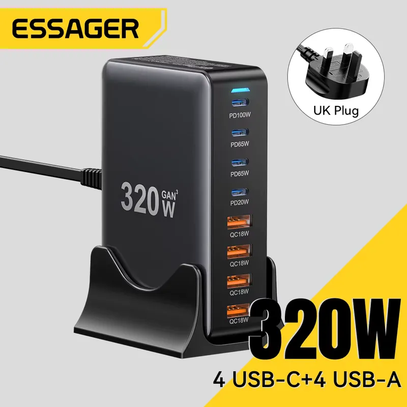 Essager Carregador 8 Portas USB-C 320W PD 100W – Desktop