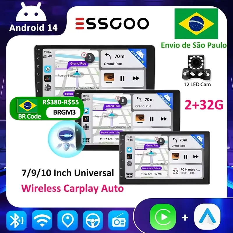 ESSGOO Rádio Android 14 CarPlay Universal para Carro