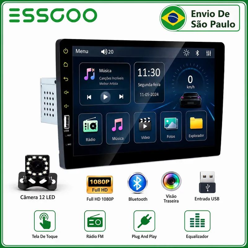 ESSGOO Rádio Automotivo MP5 9 Polegadas Bluetooth