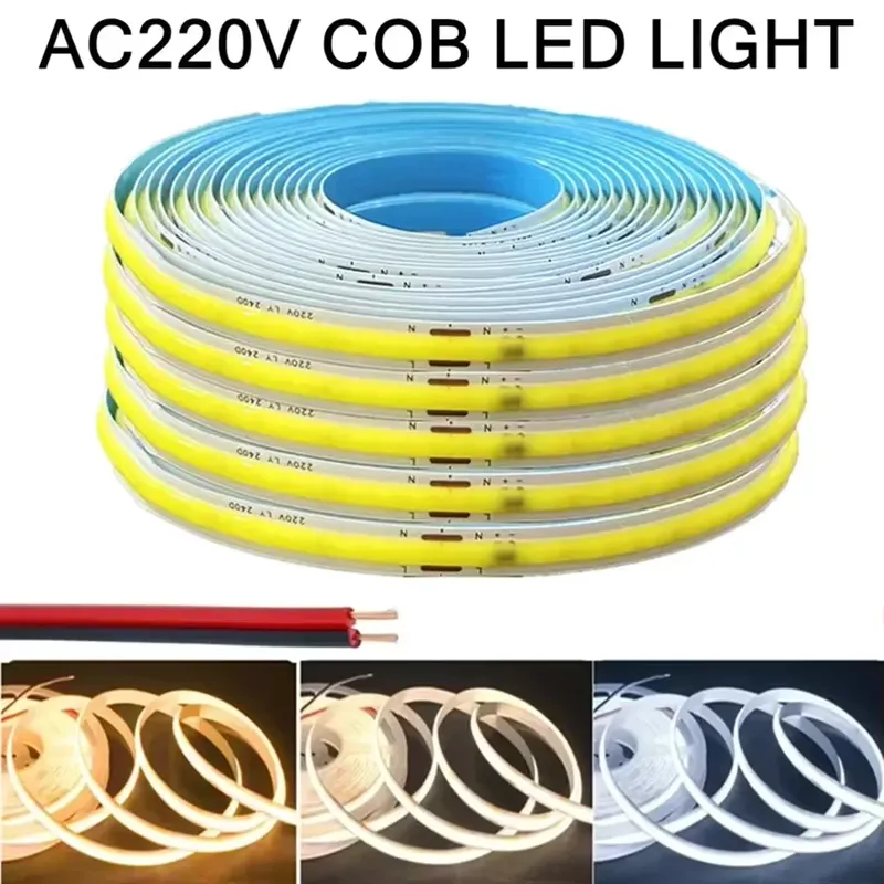 Fita de LED 1-5m 220V Alto Brilho, 240 LEDs, Branco Quente