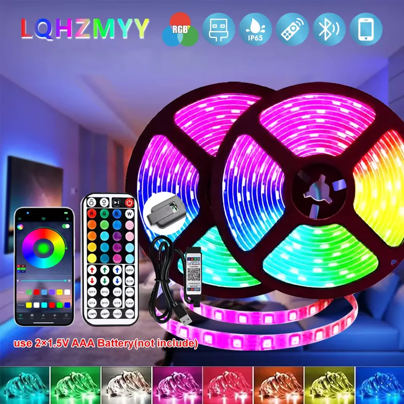 Fita de LED RGB 5V Bluetooth – 1m a 40m, controle app