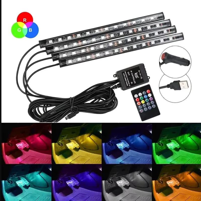 Fccemc Fita LED RGB Ambiente para Carro - 8 Cores