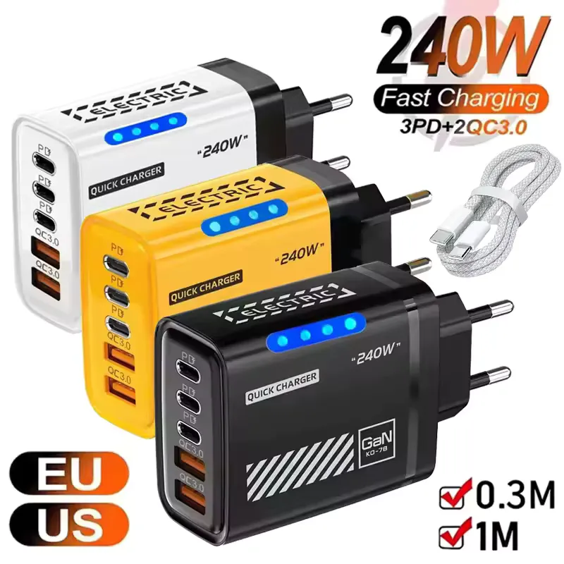 GaN Carregador de Mesa 5 em 1 240W USB‑C para iPhone e Laptop