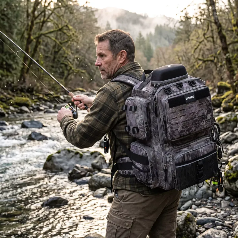Goture Mochila de Pesca 45L Impermeável com Suportes