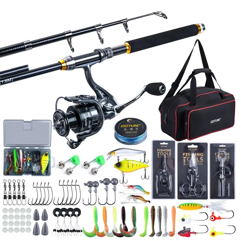 Goture Vara de Pesca Telescópica 1.8m-2.7m com Carretel