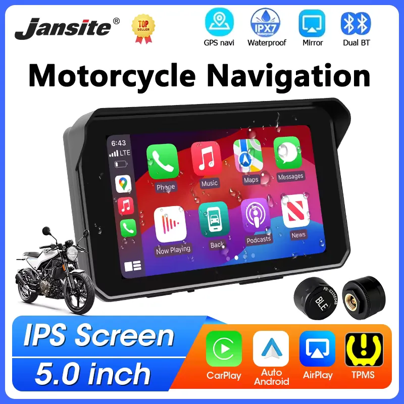 Jansite GPS Portátil 5" Moto CarPlay Android Auto IPX7