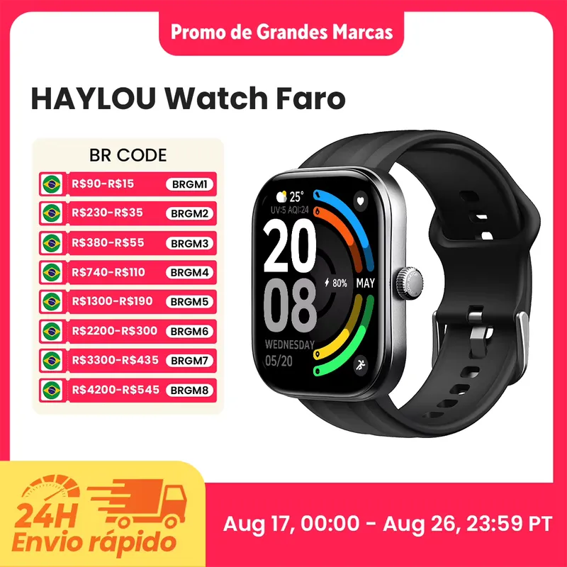 Haylou Faro Smartwatch Tela HD 2.01" com Chamadas Voz