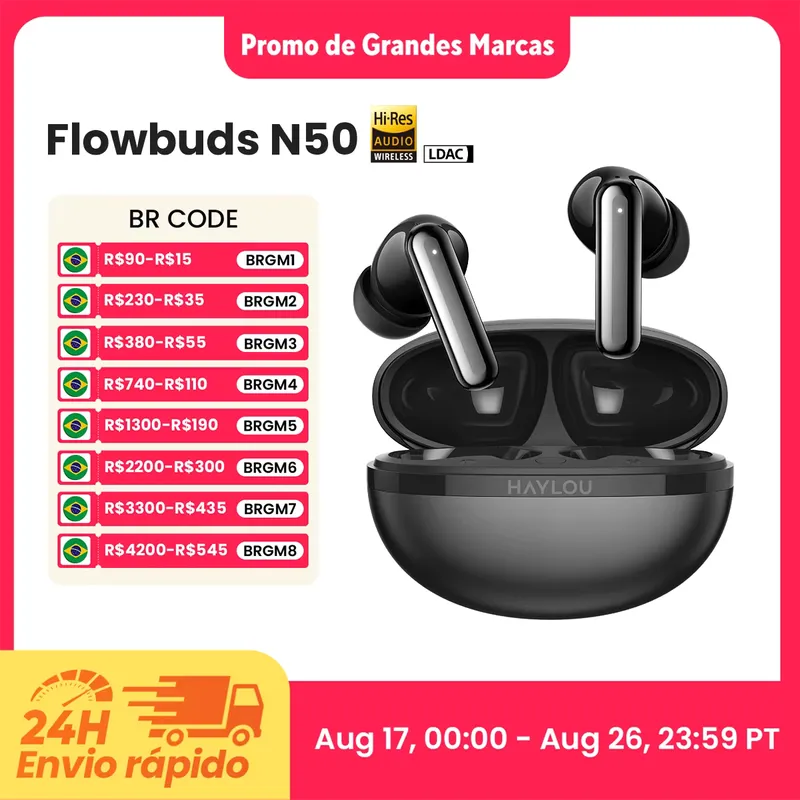 Haylou Flowbuds N50 Fones ANC Bluetooth com 6 Microfones