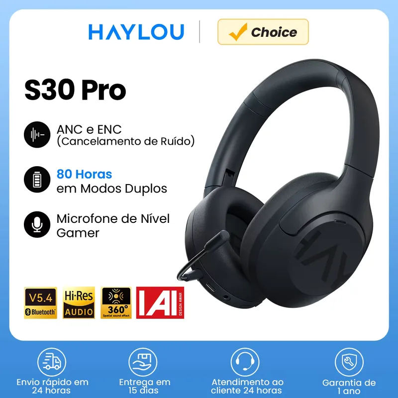 Haylou S30 Fones Bluetooth 5.4 com Cancelamento de Ruído – 80h