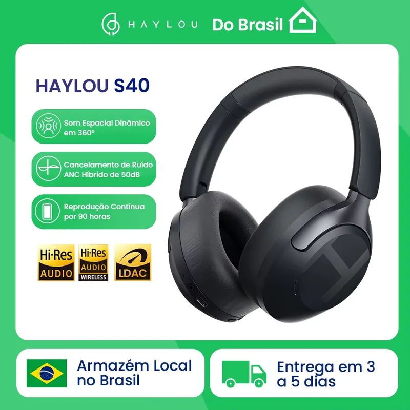 Haylou S40 Fone Bluetooth Over Ear com ANC 50dB
