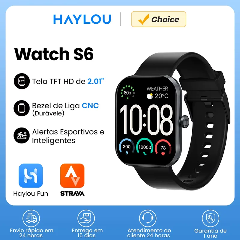 Haylou S6 Smartwatch – Display HD, Bluetooth, IP68, Fitness