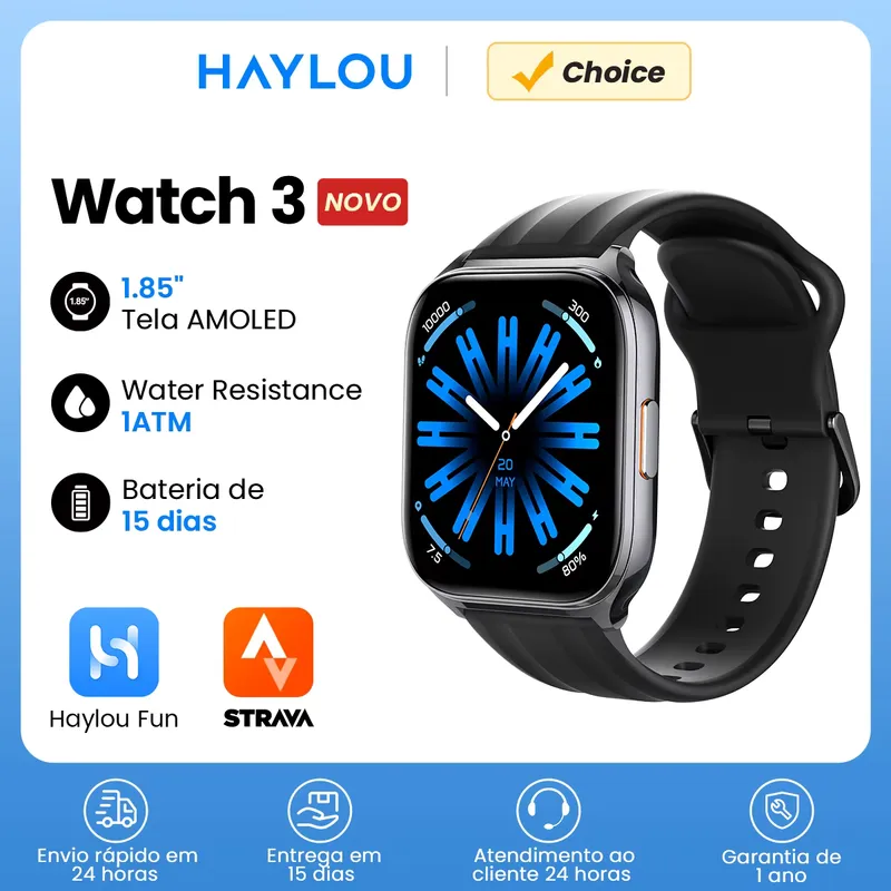 Haylou Smartwatch 3 com Tela AMOLED 1.85" e Chamadas de Voz