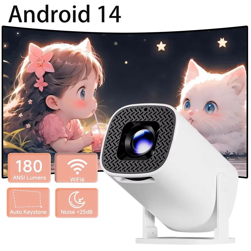 HONGTOP Projetor Inteligente 4K Android 14 WiFi6 Portátil – Cinema em Casa