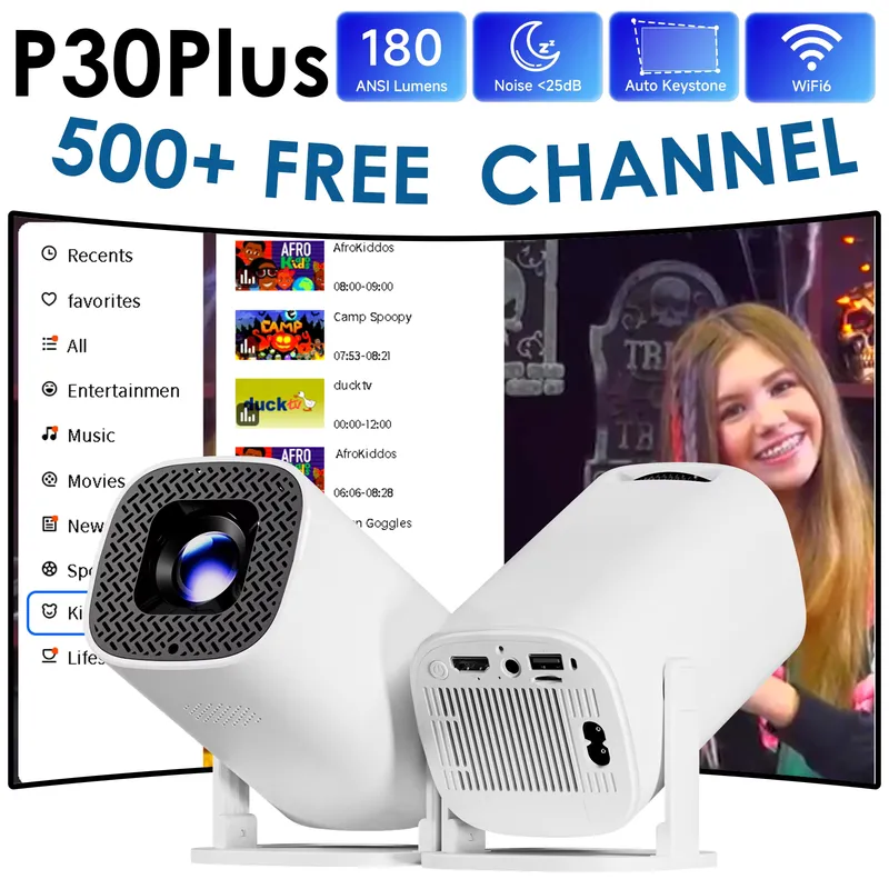 HONGTOP Projetor Mini Inteligente 4K 720p WiFi6 Portátil Home