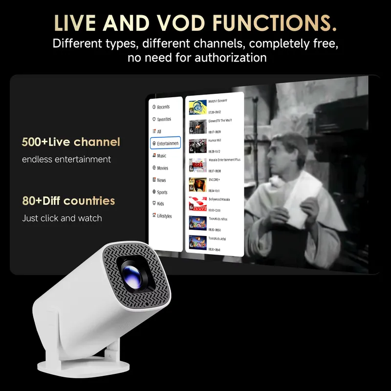HONGTOP Projetor Mini P30PLUS 720p WiFi6 – 500 Canais Live