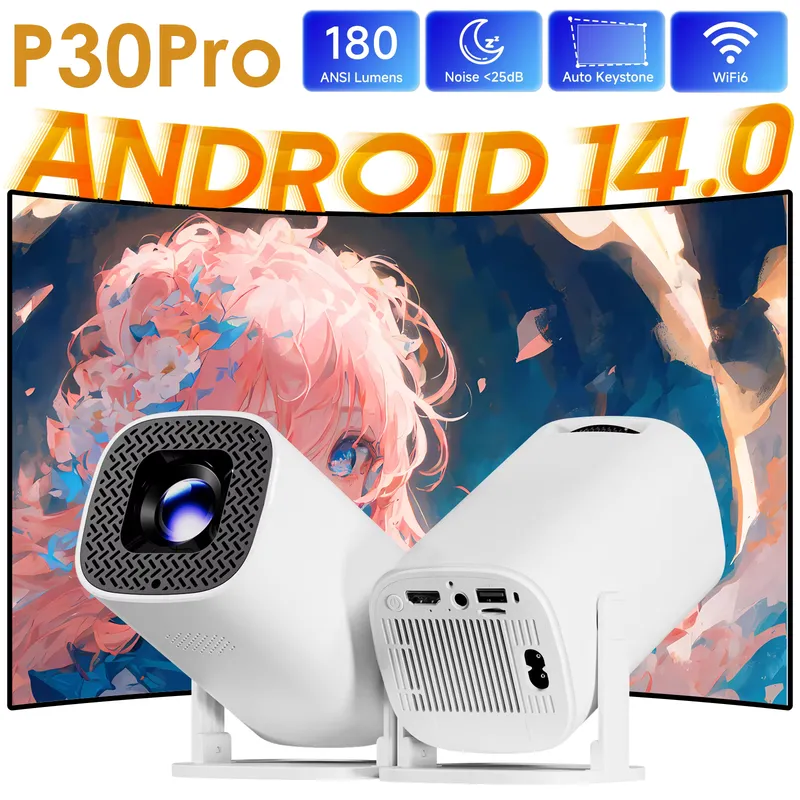 HONGTOP Projetor Portátil Android 14 4K WiFi6 – Cinema ao Ar Livre