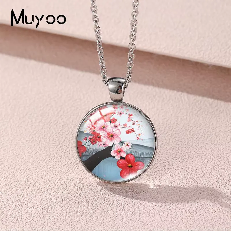Hoto Colar Sakura Japonês - Vidro e Flor Cherry