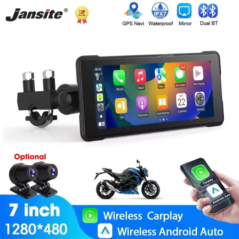 Jansite DVR Motocicleta 5/7" CarPlay Android Auto GPS