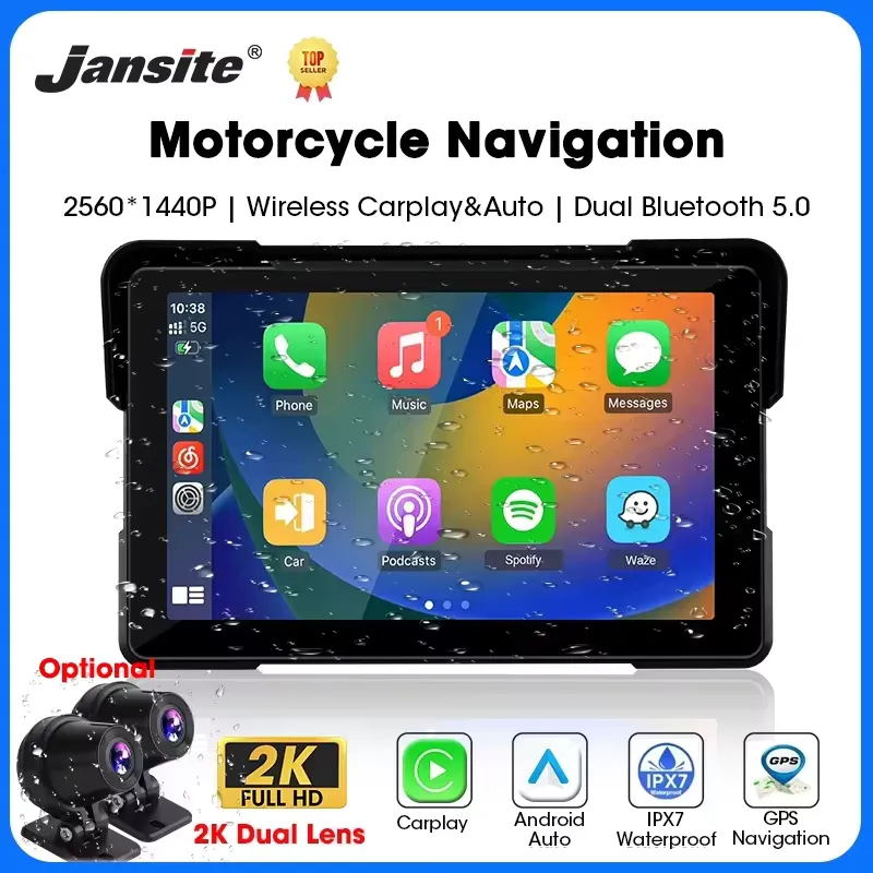 Jansite DVR Moto 5/7" com CarPlay e GPS Wireless