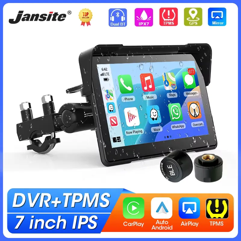 Jansite GPS Moto 7" com Câmera 2K e TPMS