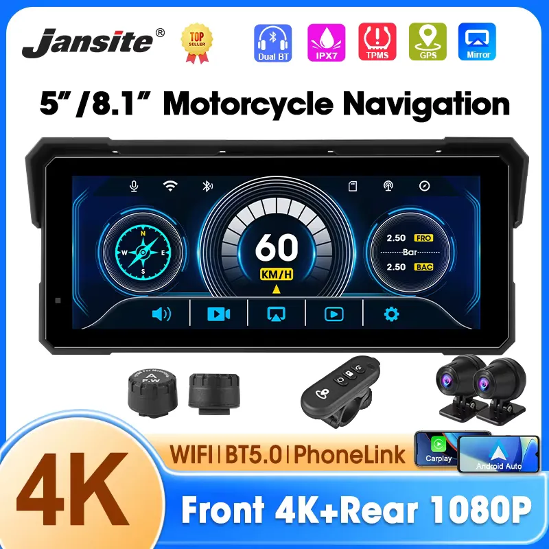 Jansite Moto GPS CarPlay Android Auto Tela 5.8" Dual DVR