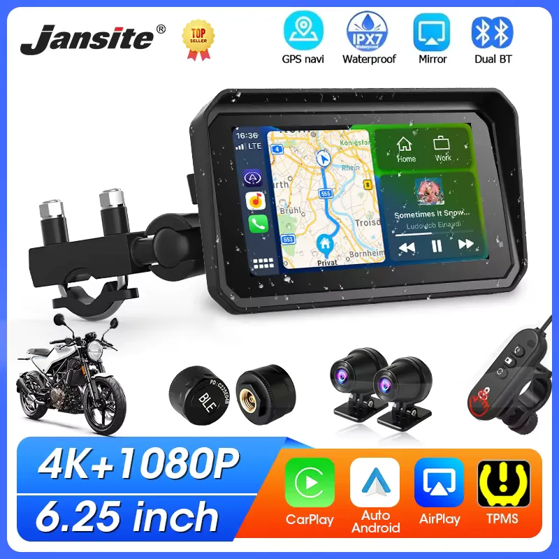 Jansite Tela Carplay 6,25" 4K GPS à Prova d'Água para Moto
