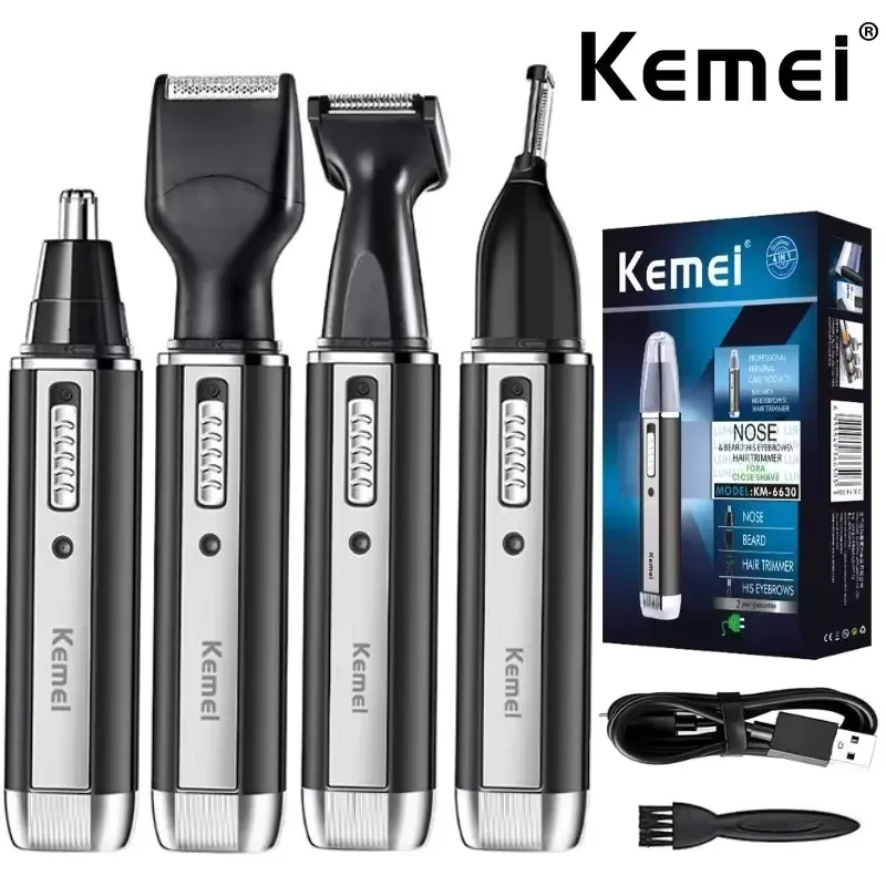 Kemei Aparador Recarga 3 em 1 para Cabelo, Barba, Nariz e Orelha