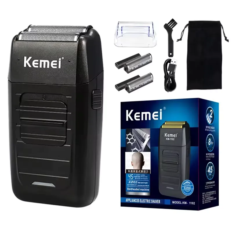 Kemei Barbeador Recarregável sem Fio com Lâmina Dupla – KM-1102