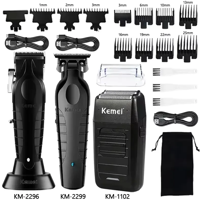 Kemei Kit Máquina de Cortar Cabelo Profissional KM-2296/2299/1102