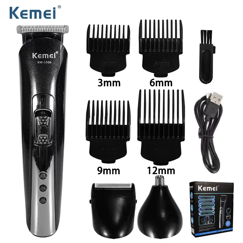 Kemei KM-1506 Máquina de Cortar Cabelo 3 em 1 USB Recarregável
