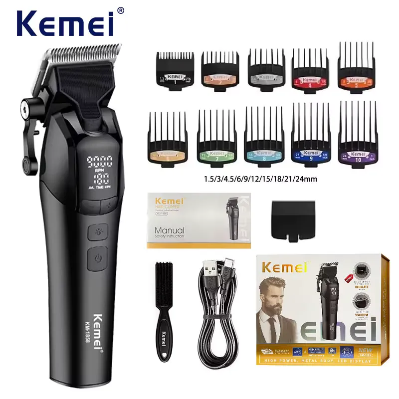 Kemei KM-1858: Máquina de cortar cabelo 10W sem fio, recarregável