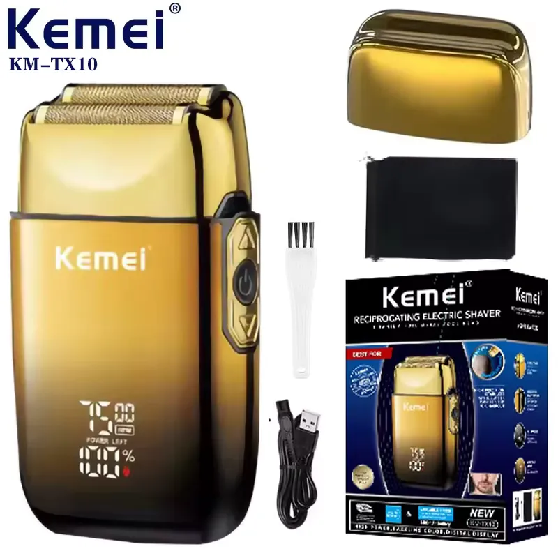 Kemei TX10 Barbeador Elétrico Recarregável para Barba e Rosto