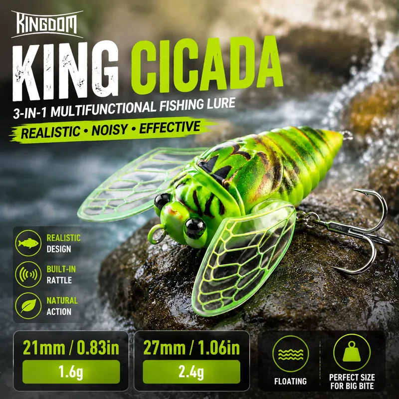 Kingdom Isca Artificial Cicada Flutuante 21mm 27mm