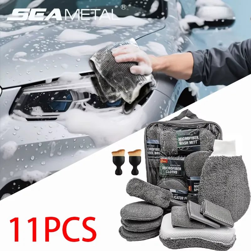 SEAMETAL Kit Limpeza Automotiva 11 Peças com Bolsa