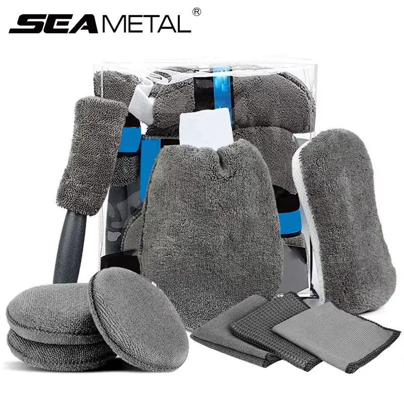 SEAMETAL Kit Limpeza Carro 9 Peças com Toalhas Microfibra