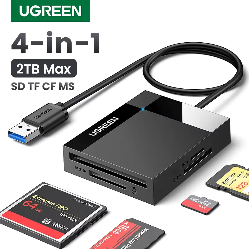Ugreen Leitor de Cartão 4 em 1 USB 3.0 e USB-C