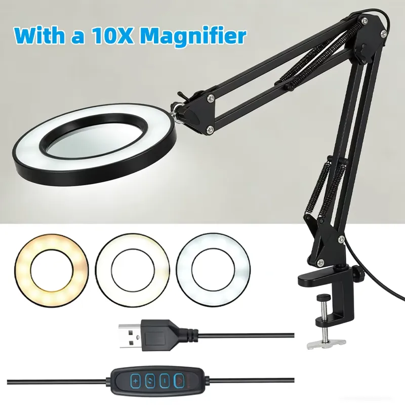 Lupa Iluminada 72LED 8X/10X - Ampliação com USB e Luz RGB