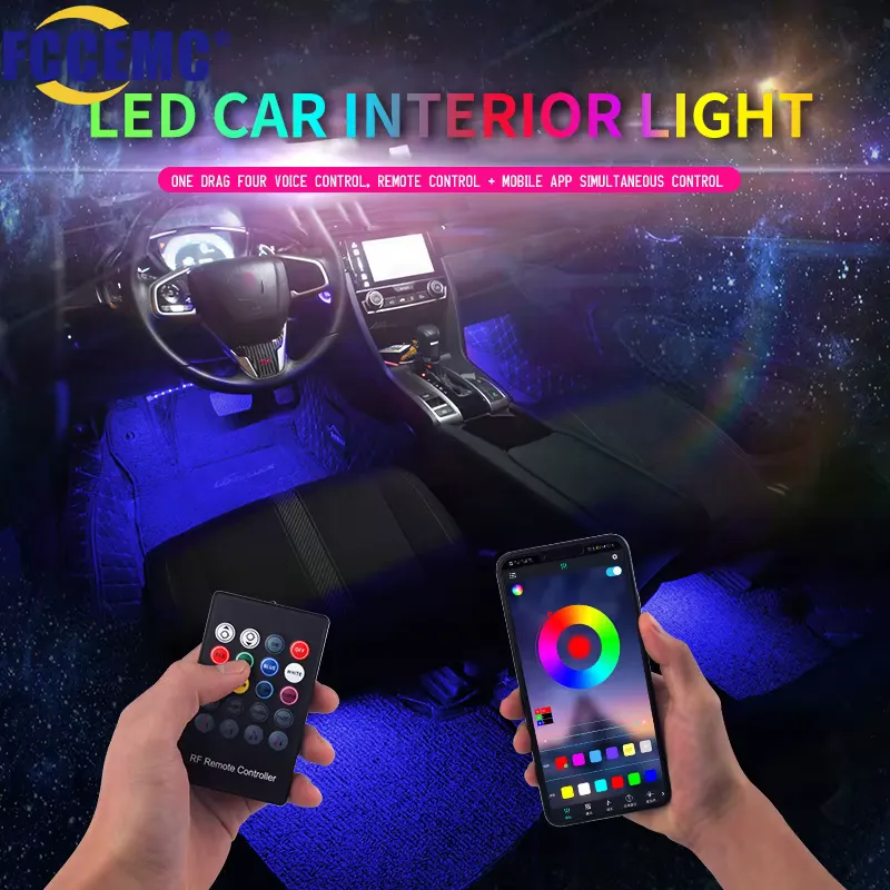 Fccemc Luz Ambiente LED para Carro com Controle por App