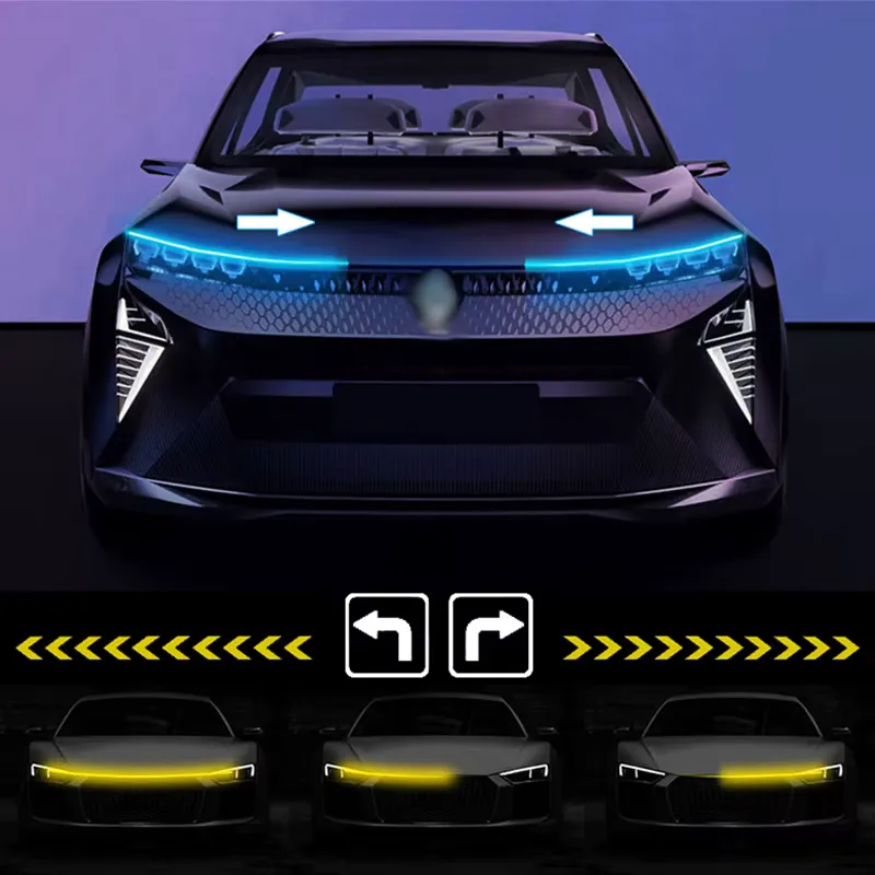 Fccemc Luz de Capô LED Dinâmica 12V com DRL e Sinal de Volta