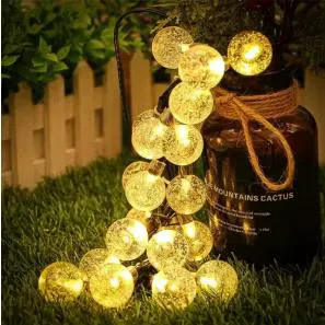 Luzes de Cordão LED Solar Globo de Cristal - Luz Branca Quente