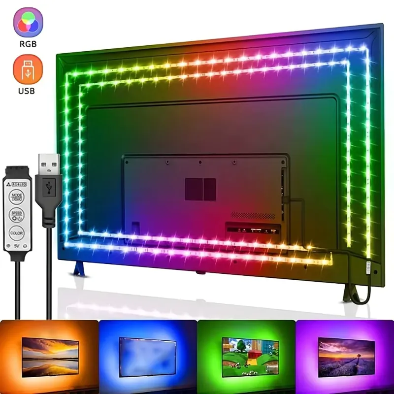 Luzes LED para TV - Fitas Flexíveis USB 5V, Controle e Chave