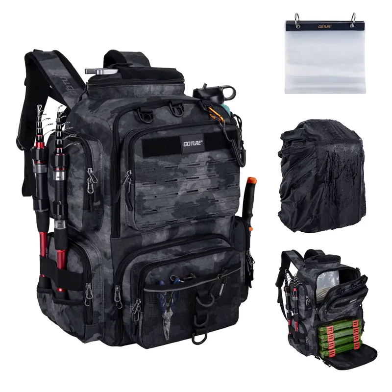 Goture Mochila de Pesca 45L com 4 Caixas Resistente à Água