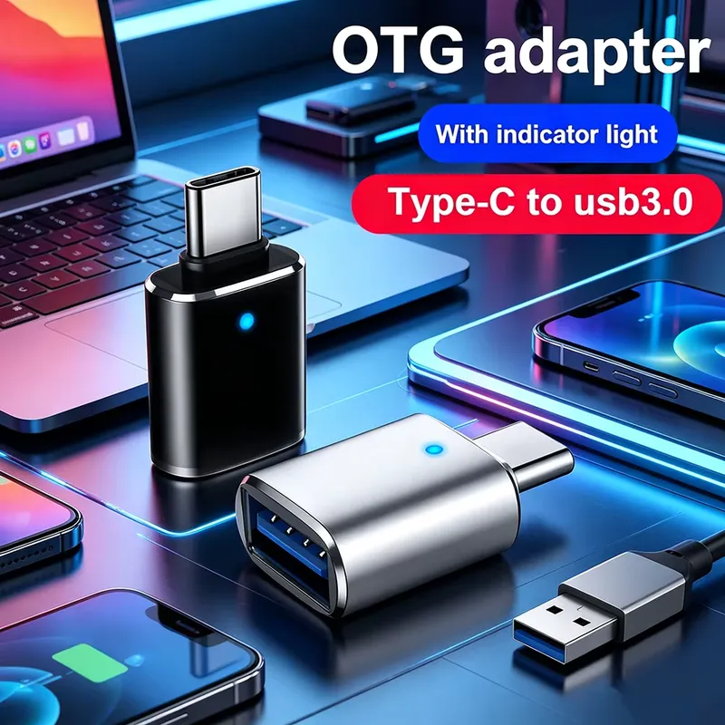POCO Adaptador USB 3.0 Tipo C com LED OTG – USB‑A para Micro USB