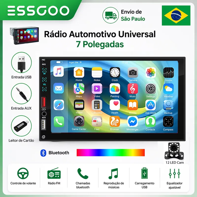 ESSGOO Rádio 7 Polegadas 1 Din Multimídia MP5 Bluetooth