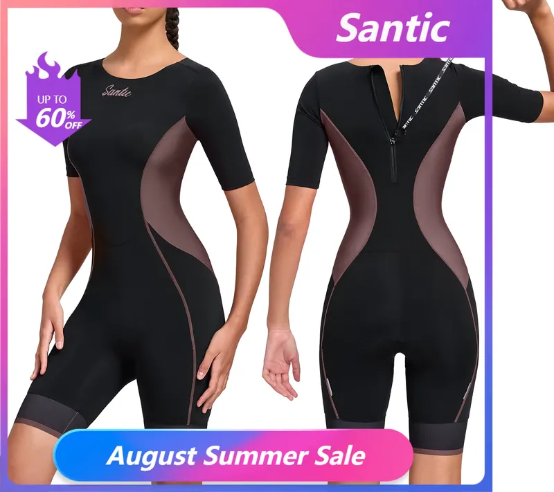 Santic Triathlon Feminino Manga Curta com Proteção