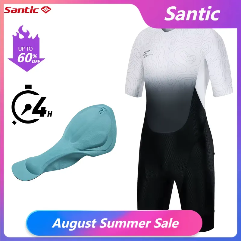Santic Triathlon Masculino Manga Curta Acolchoado